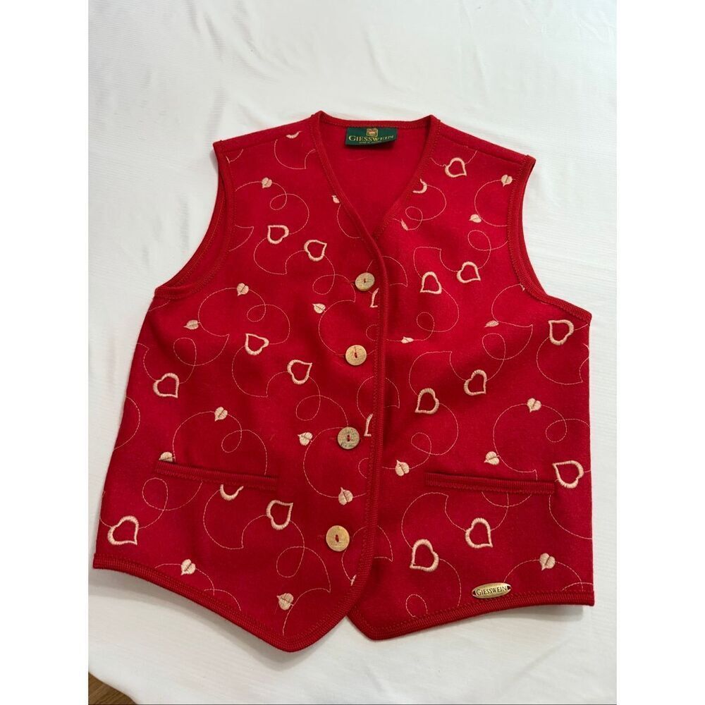 Giesswein Austria Women’s Red Heart Motif Boiled Wool Vest Size 36 US 8/10